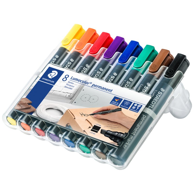 STAEDTLER Lumocolor permanente stiften, wigpunt 2-5 mm, navulbaar, 4 stuks